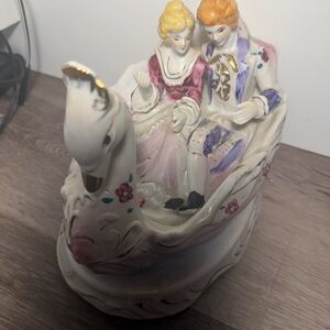 Elegant Porcelain Couple Figurine in Swan Boat